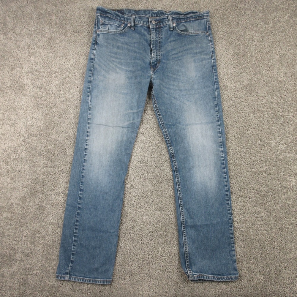 Levis Jeans Mens 36x30 Blue 513 Slim Straight Faded Distressed Flex Denim Pants